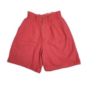 VINTAGE 80s shorts salmon pink high‎ waist paper bag midi cotton S